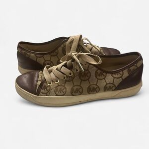 Michael Kors Beige and Dark Brown Logo Sneakers